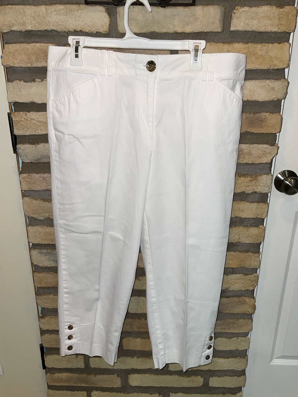 Counterparts Cotton White Cropped Button-Hem Pants